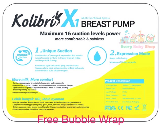 BREASTPUMP GABAG KOLIBRI X1 - Pompa Asi Elektrik Terbaru - Breast Pump Electric