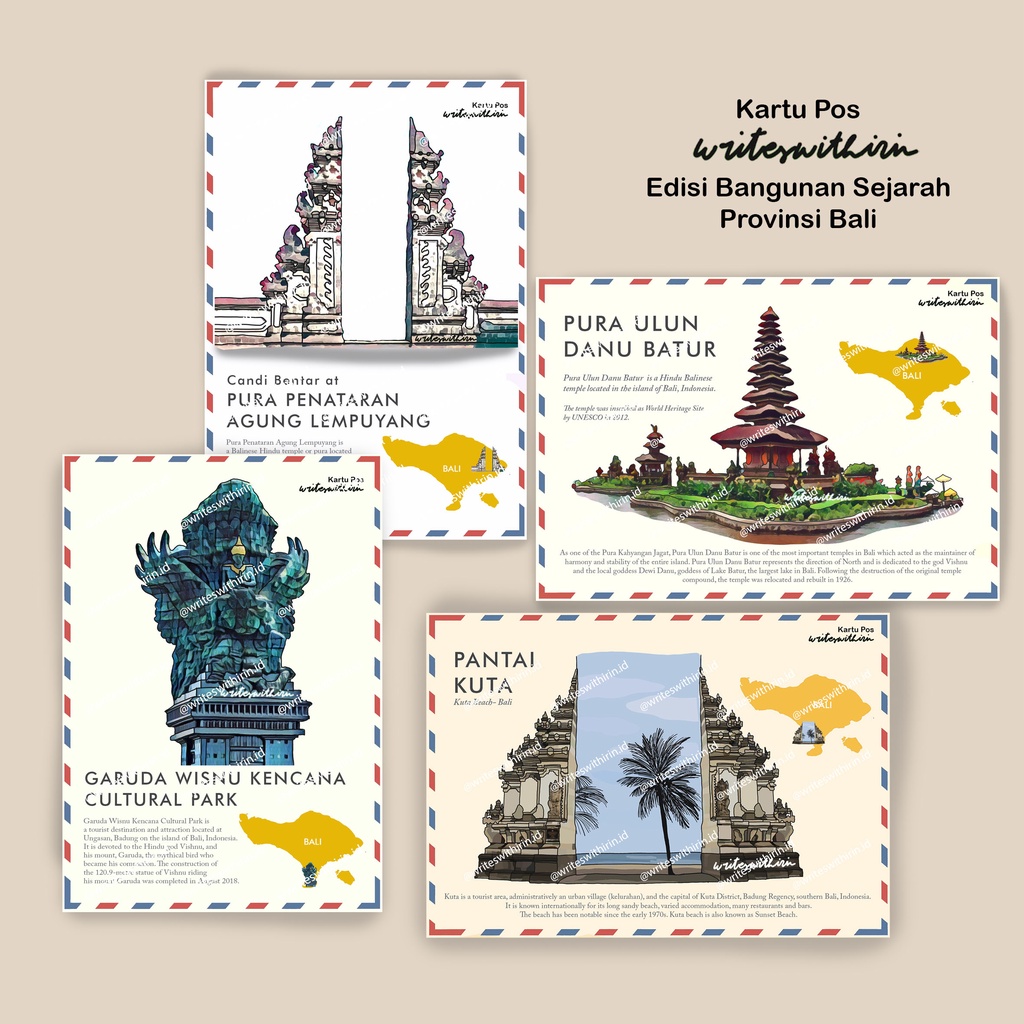 

(writeswithirin) Kartu Pos/ Post Card/ Postcard Bangunan Bersejarah Bali