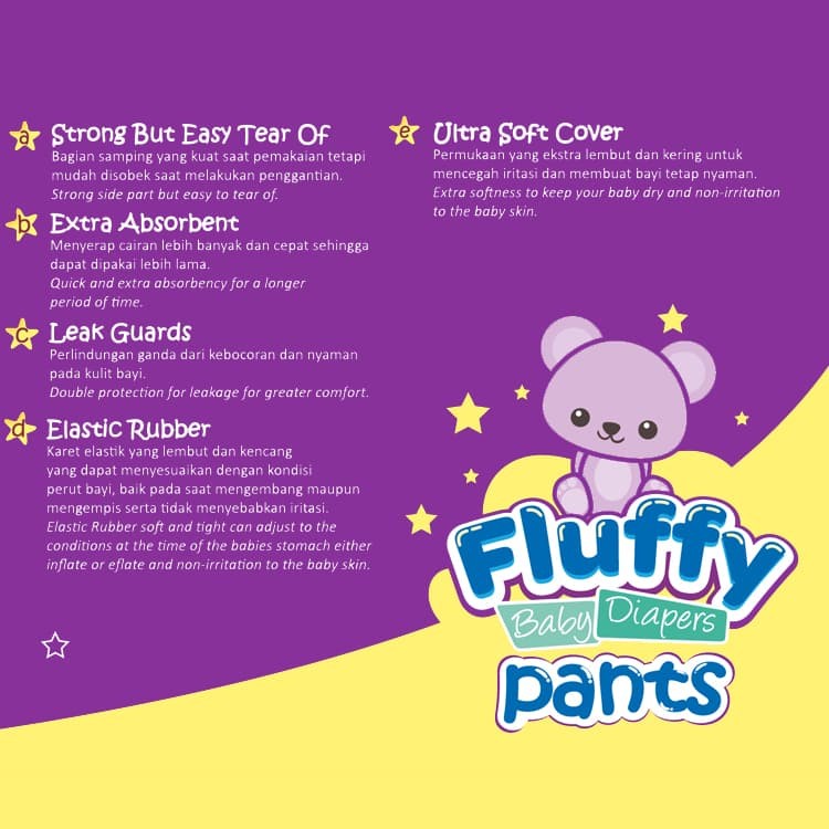 Fluffy Popok bayi Celana XL isi 26 Lembar Baby Diapers Pants XL26