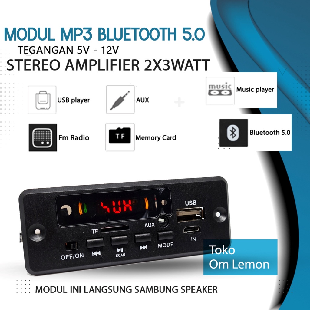 modul mp3 bluetooth 5V-12V stereo 2x3watt 029BT