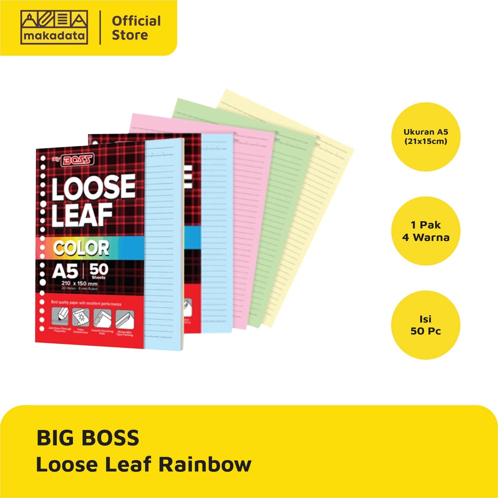 

LOOSE LEAF / KERTAS BINDER A5 50 LEMBAR RAINBOW BIG BOSS (1PAK) MURAH