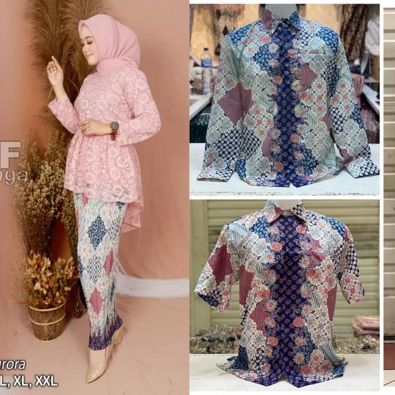Nasywa | KEBAYA COUPLE KONDANGAN / SETELAN KEBAYA AURORA BROKAT MIX ROK PLISKET JUMBO / KEMEJA BATIK