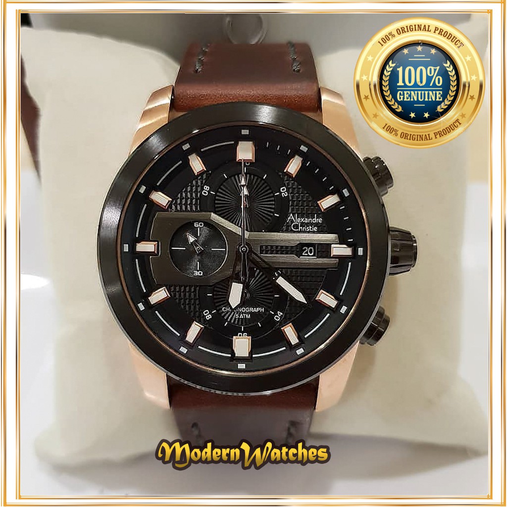 Jam Tangan Pria Ori Alexandre Christie AC 6270 6562 Black Brown Biru Coklat Alexander Terlaris Kulit