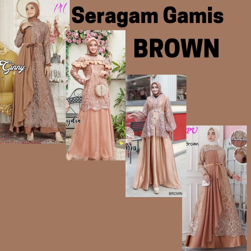 SERAGAM BUSANA MUSLIM WARNA BROWN BAJU SARIMBIT KELUARGA MODERN BRIDESMAIDS GAUN PESTA MUSLIMAH