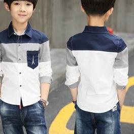 ✵ ATASAN Baju kemeja anak laki-laki katun stretch lengan panjang 3 4 5 6 7 8 9 tahun Pakaian busana 