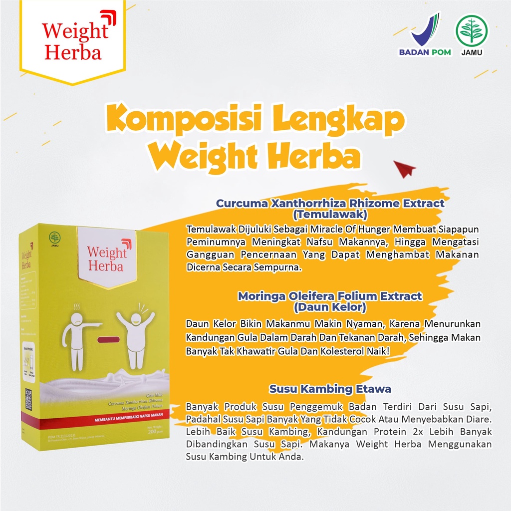 Susu Weight Herba - Nutrisi Multivitamin Susu Kambing Etawa Meningkatkan Berat Badan Daya Tahan Tubuh  Anak &amp; Dewasa Perlancar Saluran Pencernaan Turunkan Gula Darah Isi 200gr