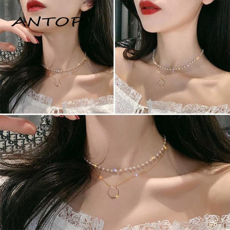 Set Kalung Choker Rantai Mutiara Imitasi Multilayer Untuk Wanita