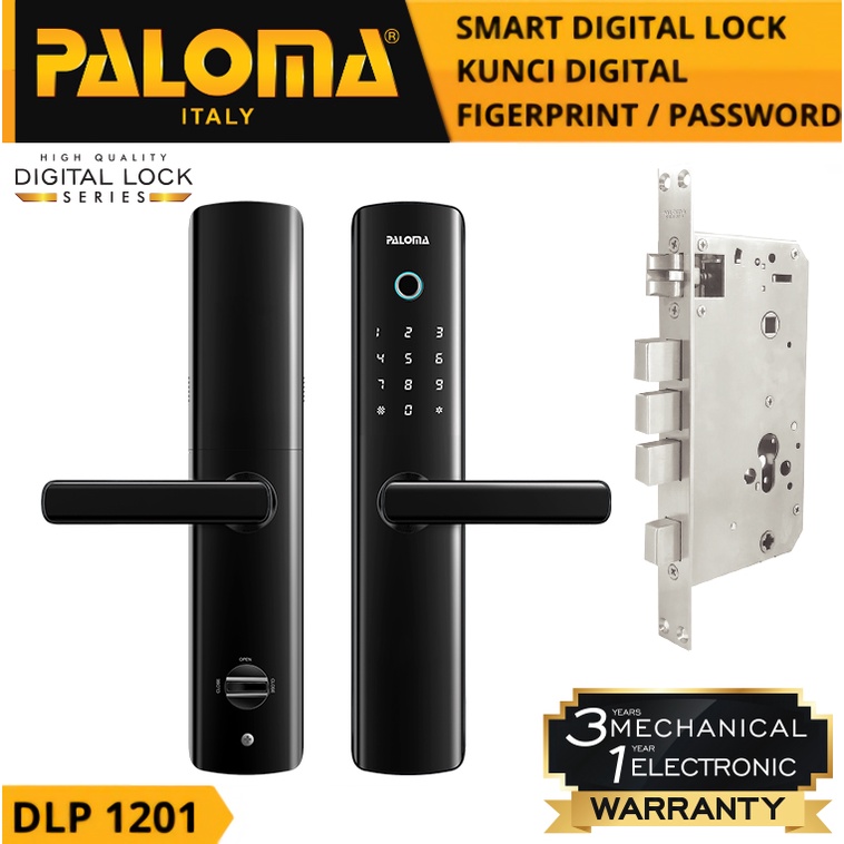 Smart Digital Lock PALOMA DLP 1201 Black FINGERPRINT PASSWORD KUNCI