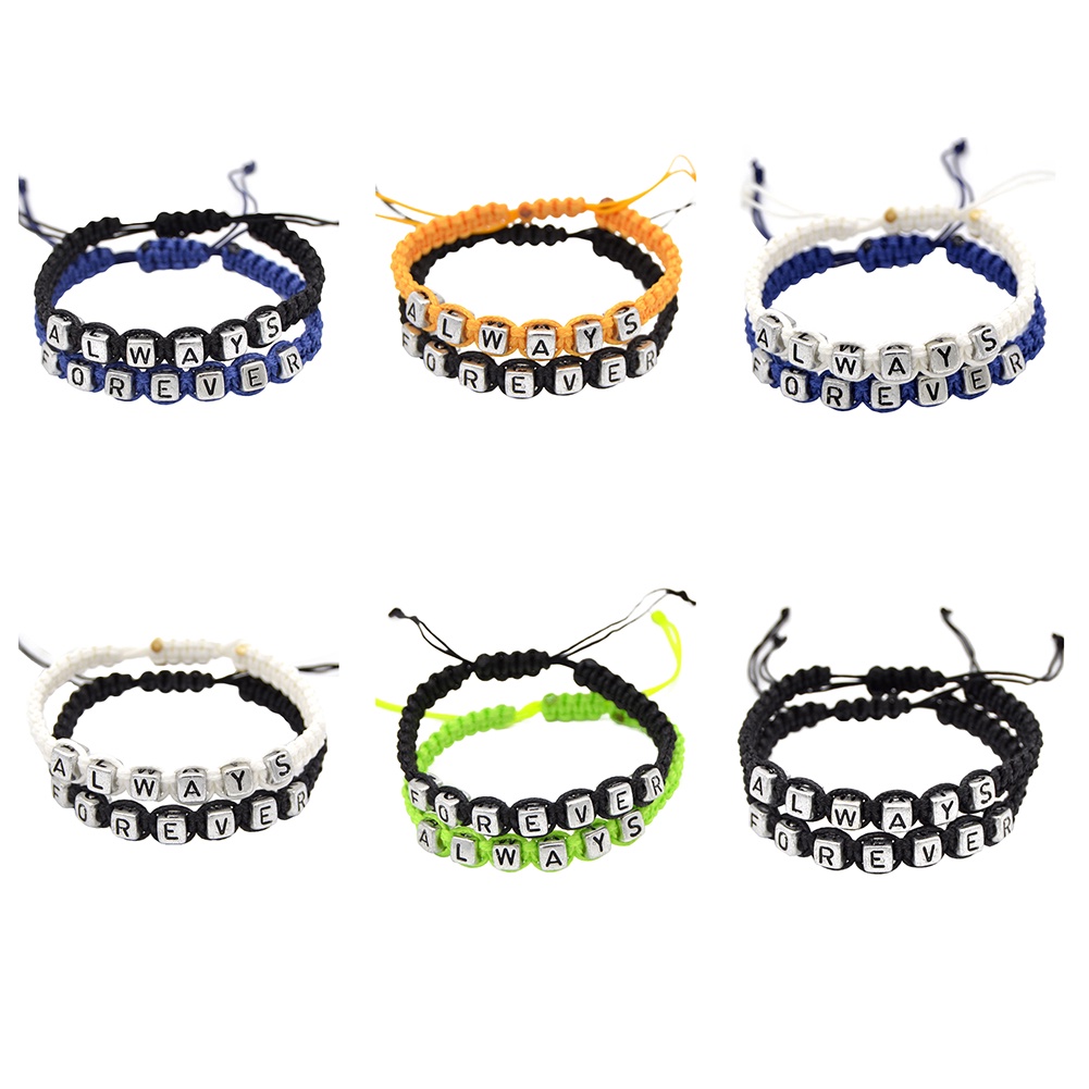 Hu Hu Hu Hu Hu Alat Bantu Pasang Kacamata♡ 2pcs Gelang Tali Rajut Adjustable Tulisan Always Forever Untuk Pasangan