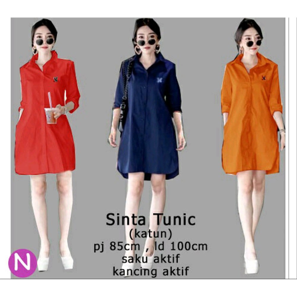 cn 61180 sinta tunic tunik katun merah navy bata saku busui wanita cewek murah polos simple elegan