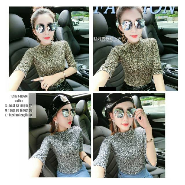TJSF7N atasan motif baju leopard baju motif macan tutul atasan simple atasan casual atasan leopard