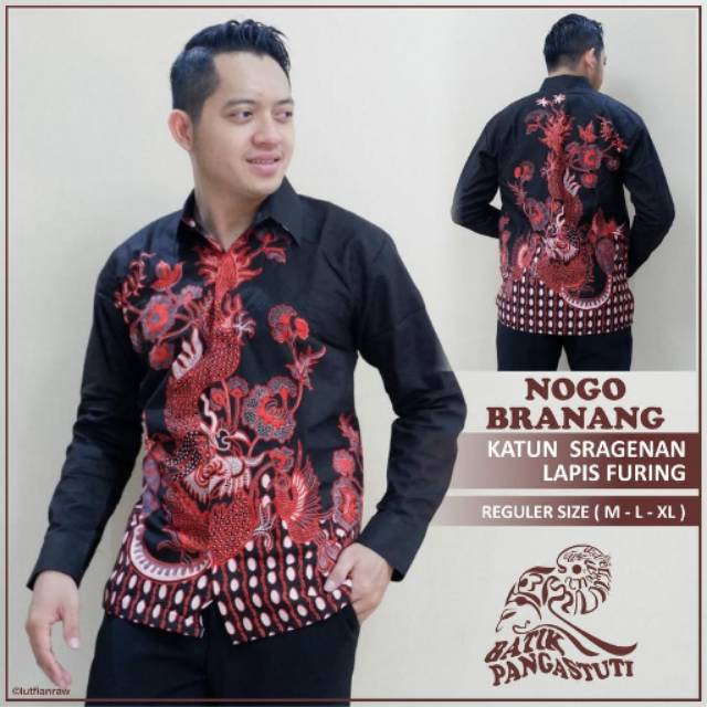 Kemeja Batik Nogo Branang Bahan Katun Sragenan Lapis Furing Kualitas Premium