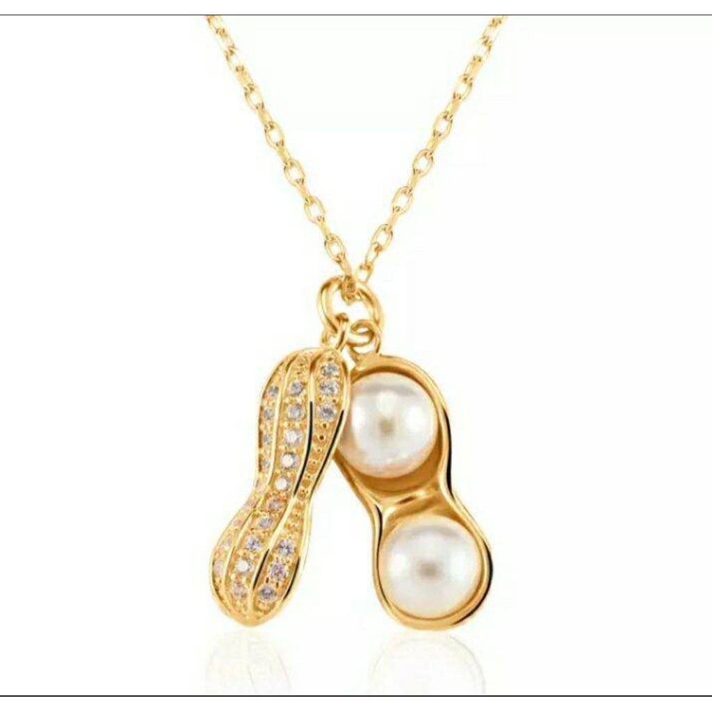 Kalung Wanita TITANIUM Motif Kacang Permata Zircon Putih Anti Karat