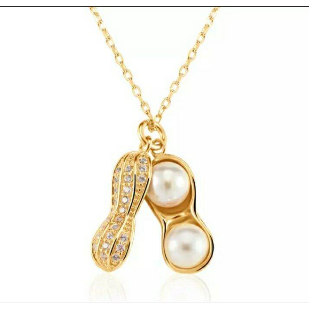 Kalung Wanita TITANIUM Motif Kacang Permata Zircon Putih Anti Karat