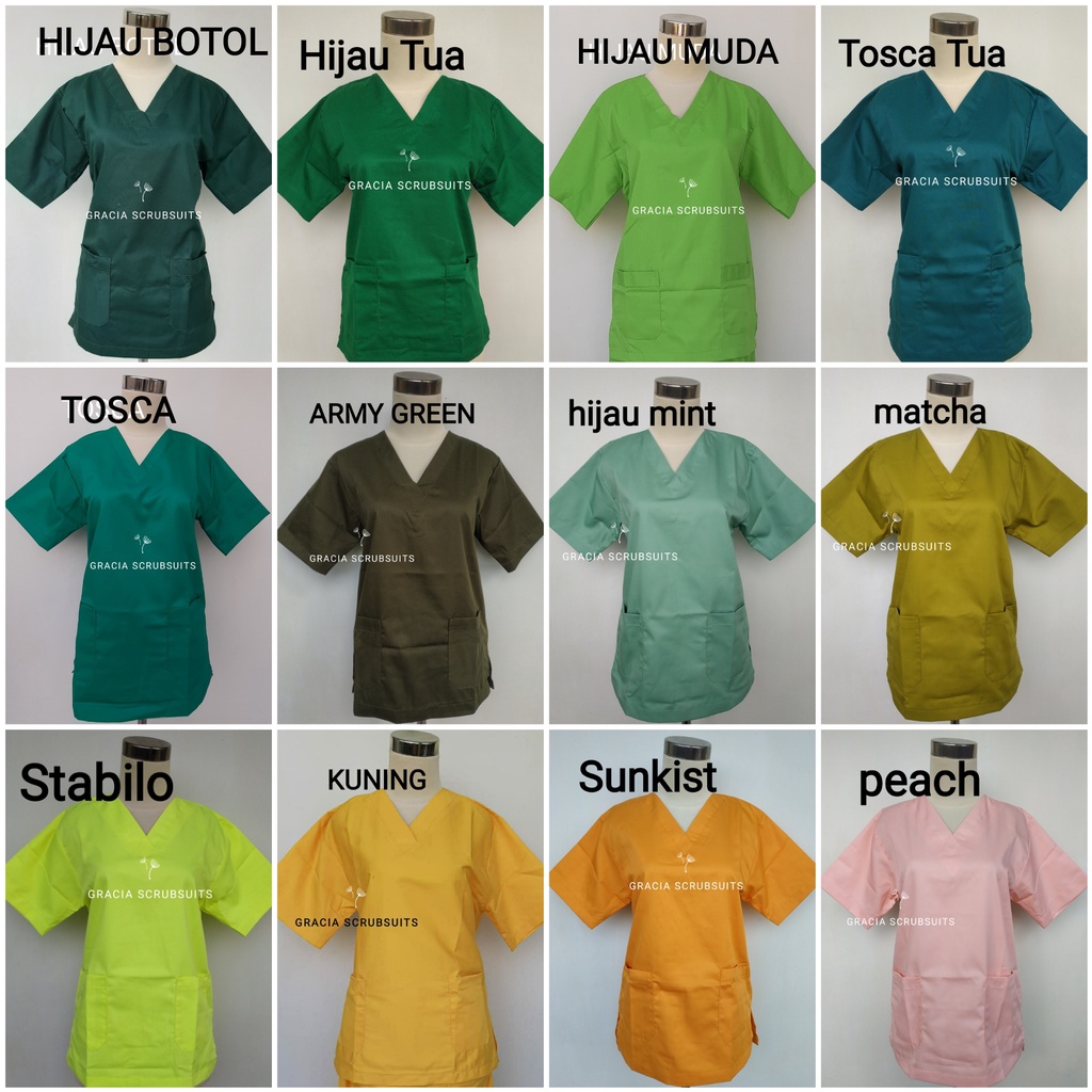 READY STOCK! GRACIA SCRUBSUITS - baju dokter/jaga/jaga malam/scrub MURAH 1 STEL MODEL ROK