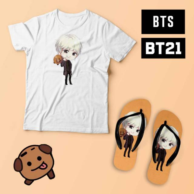 [KAOS] BTS BT 21 gift set kaos dan sandal