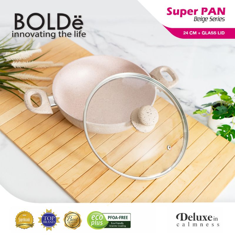 Super PAN Ear Wok ( Wajan ) 24 cm + Glass Lid Beige Original BOLDe