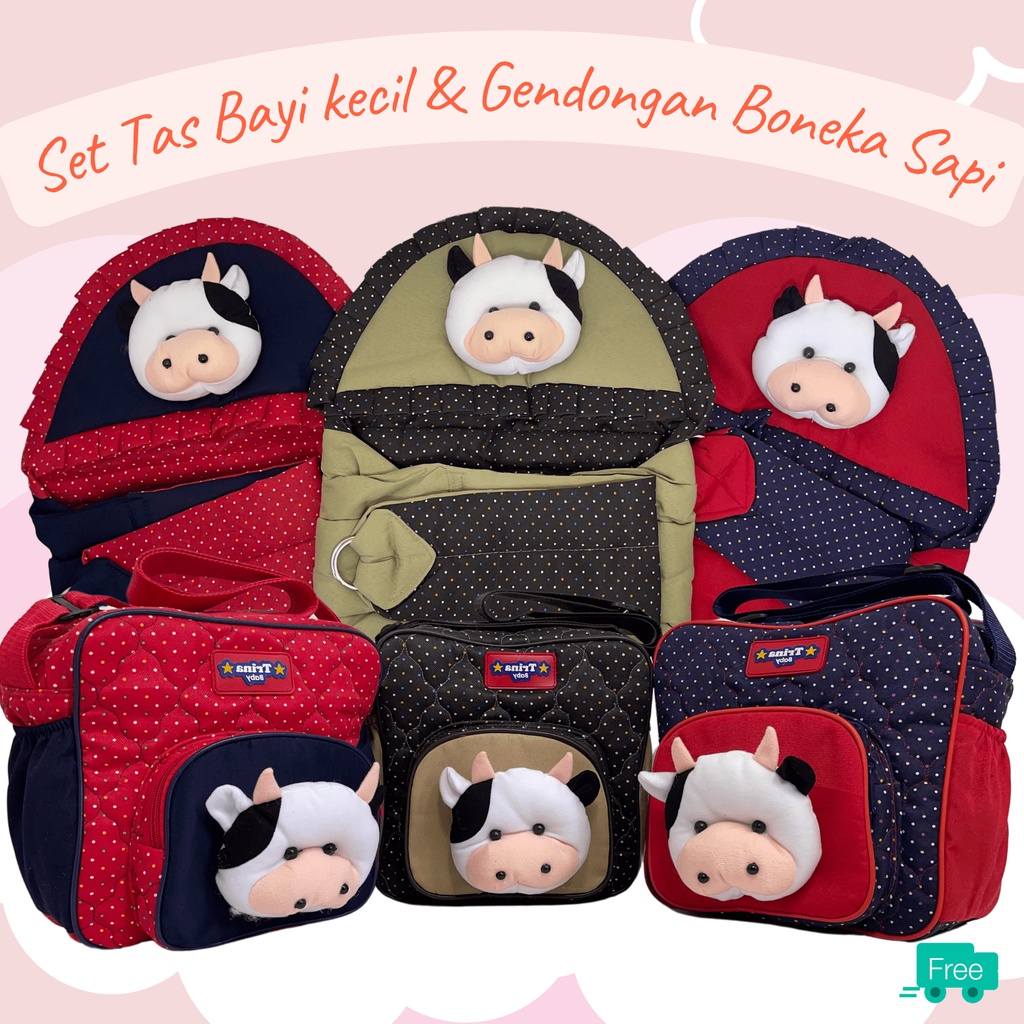 Tas Bayi Kecil dan Gendongan Bayi Boneka Sapi set