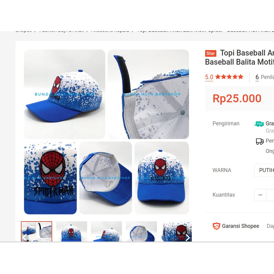 Topi Baseball Anak Laki Motif Spider - Baseball Hat Anak Laki - Topi Baseball Balita Motif Kartun Laba Laba