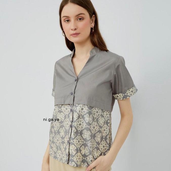 TERE TOP - NIGAYA BATIK - Blouse Batik Wanita Kerja Lengan Pendek