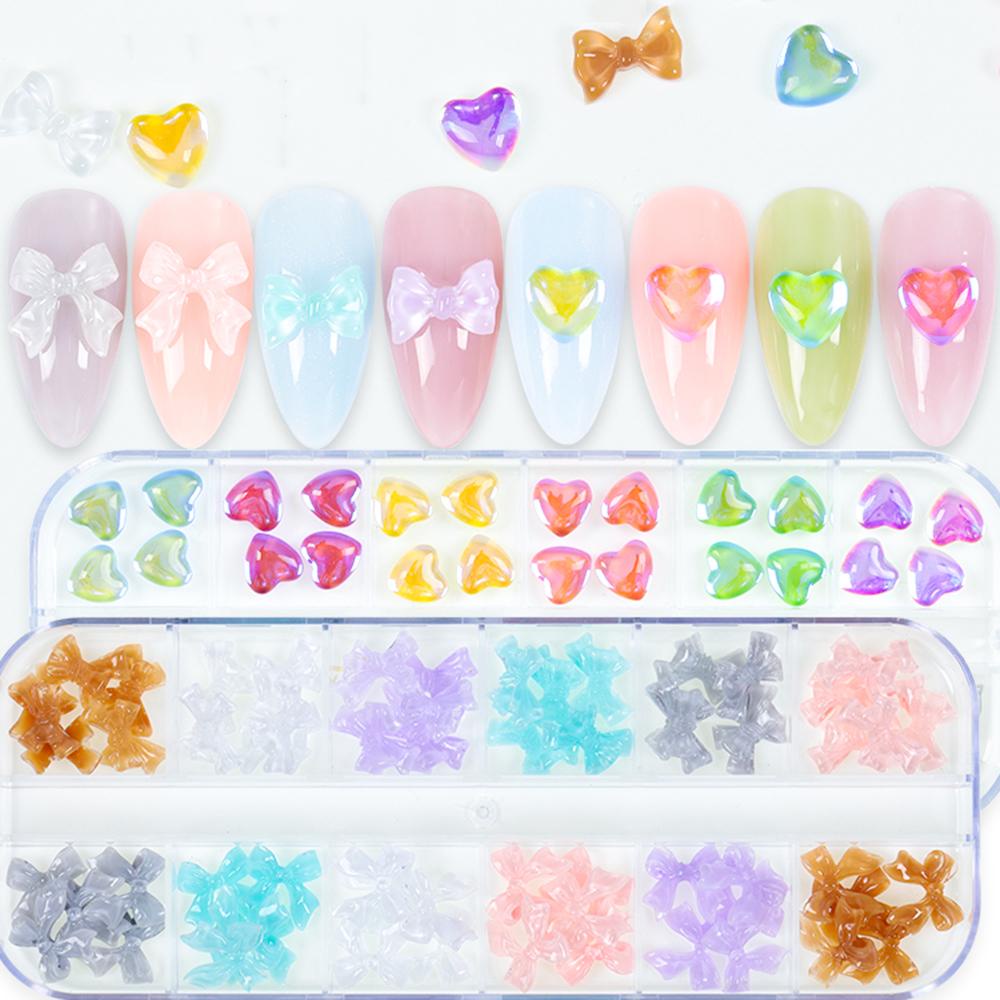 Mxbeauty Ikatan Simpul Kuku Berlian Imitasi Permen Warna Halus Aurora Ikatan Simpul Beruang Kecil Manicure Aksesoris Shiny DIY Hiasan Kuku