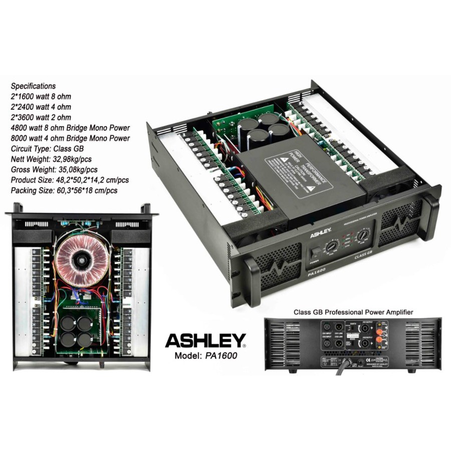 POWER AMPLIFIER ASHLEY PA 1600 / PA1600 ORIGINAL NEW ASHLEY