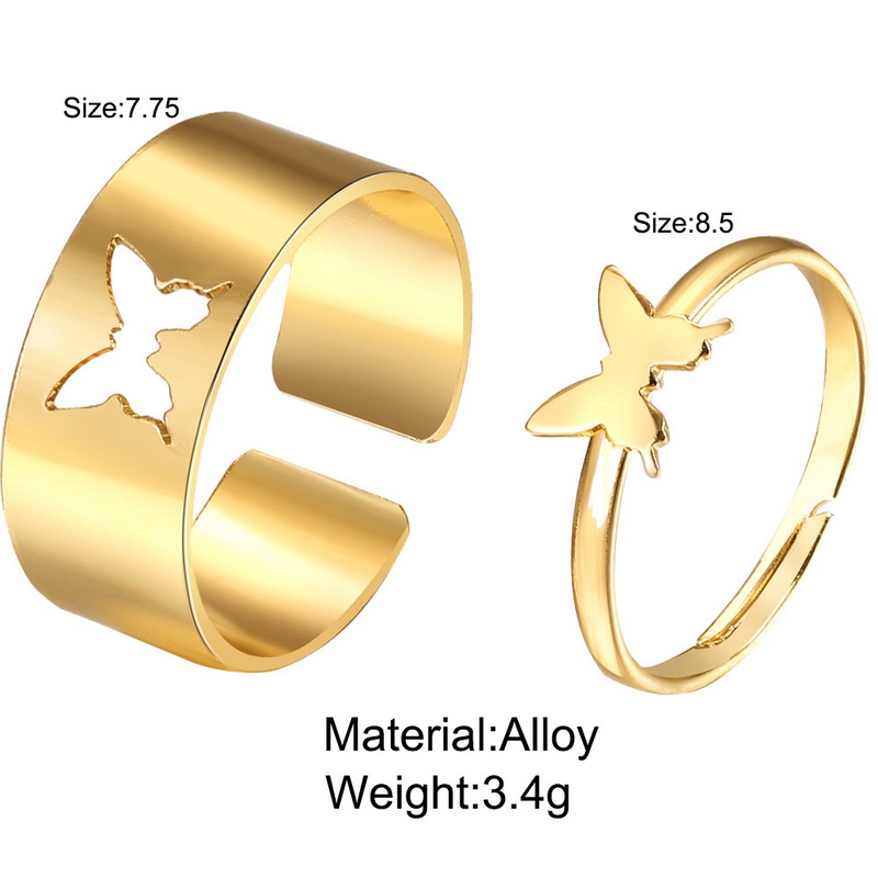 Set Perhiasan Cincin 925 Silver Gold Model Butterfly Gaya Punk Untuk Pria Dan Wanita