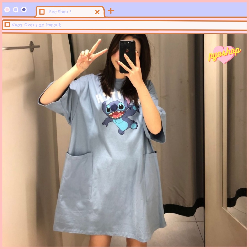 Oversize Dress Kaos Import Motif Lilo Stitch untuk wanita