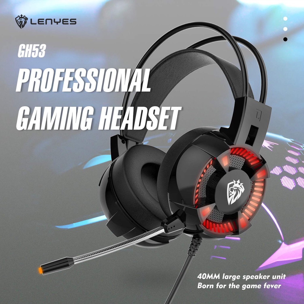 LENYES GH53 Headphone GAMING Pro Breathing Light HIFI SOUND stereo headset bando microphone original