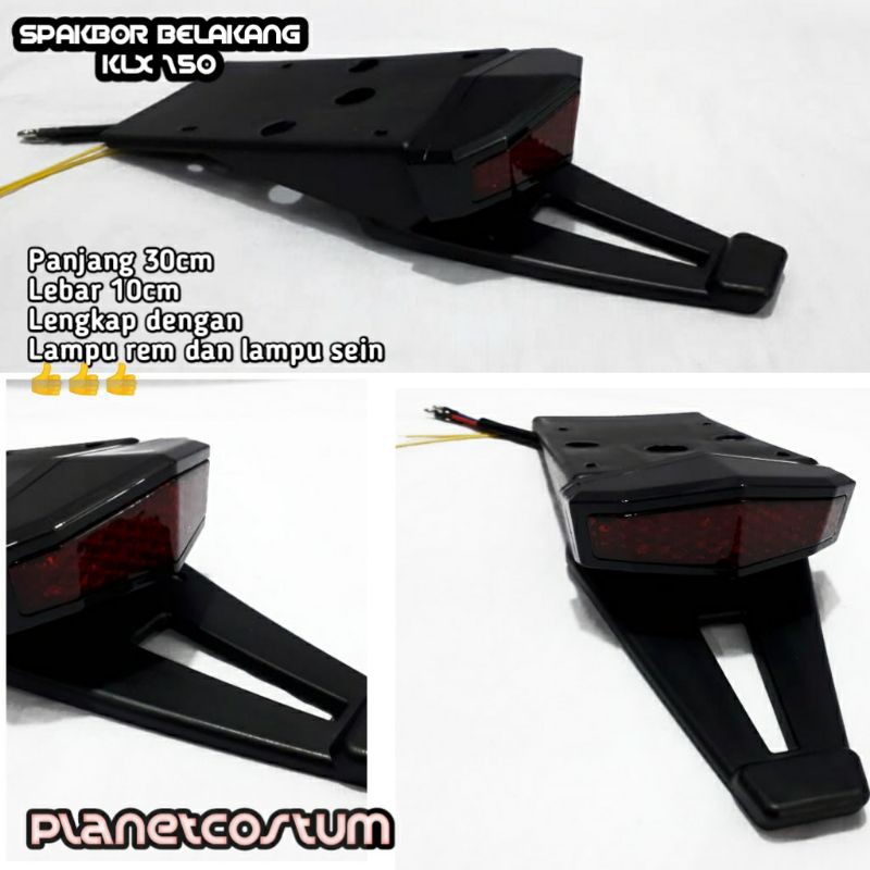 PCAS21 Spakbor Sayap Belakang Motor Klx 150 lengkap dengan Lampu sein stop brake hitam dudukan mika 