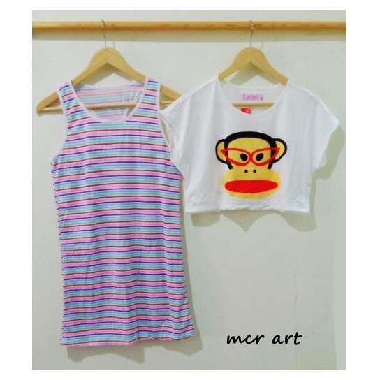 Dress Wanita Crop Tee Stripe Monkey