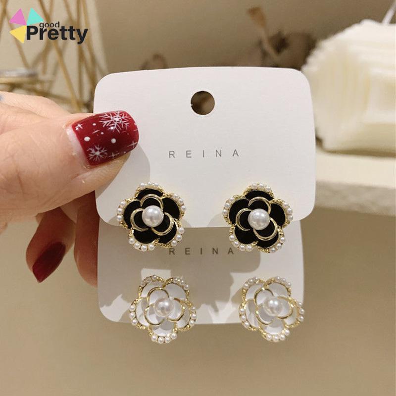 Anting Stud Silver Needle Bentuk Bunga Camellia Gaya Vintage - PD