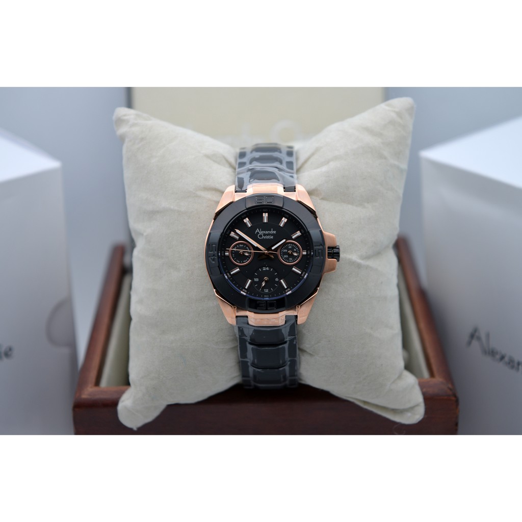 Alexandre Christie AC 6224 Rose Gold Black For Ladies Original