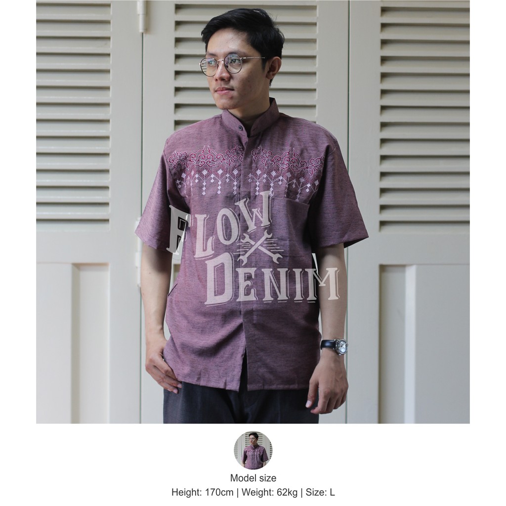 BAJU KOKO BORDIR - BAJU MUSLIM PRIA BORDIR LENGAN PENDEK - BAHAN TRIJI HALUS DAN MURAH - BAJU KOKO