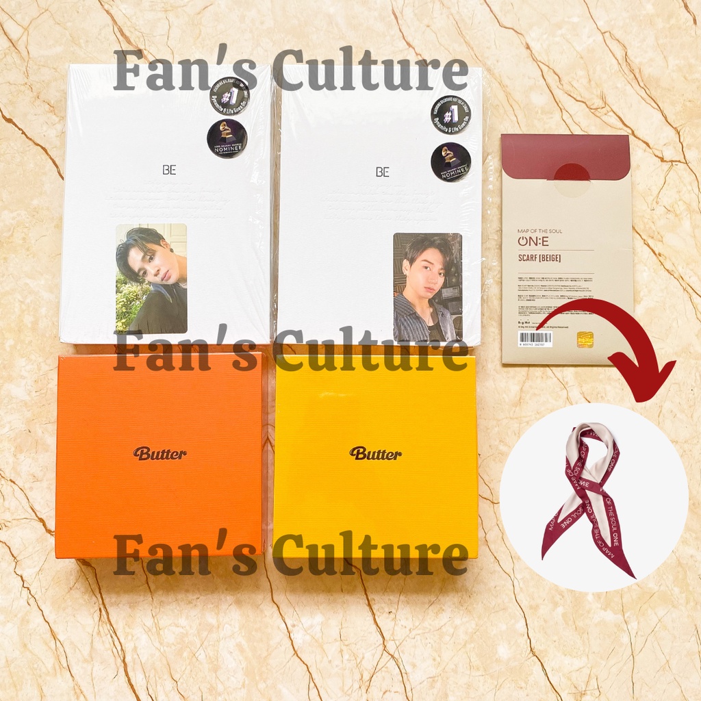 [READY STOCK] BUNDLE BTS: MAP OF THE SOUL (MOTS) ON:E - Scarf with Be Essential Album Jimin/Jungkook