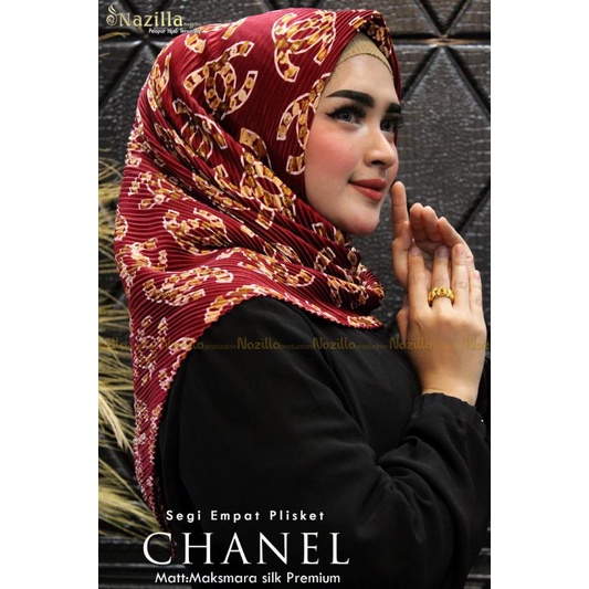 Jilbab Segi Empat Motif Plisket Polycatton Ori Nazilla-Chanel Maron
