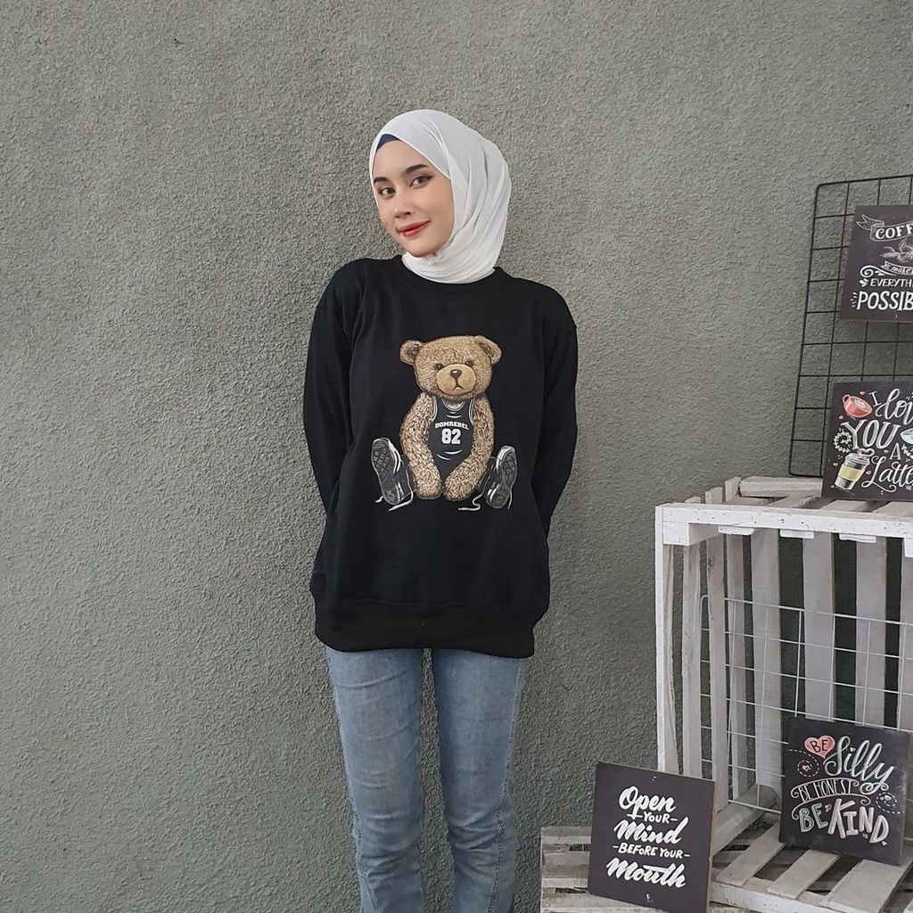 Umar Denim HoodieTedy Bearr 82 Sweater Hoodie Motif Kartun Bear