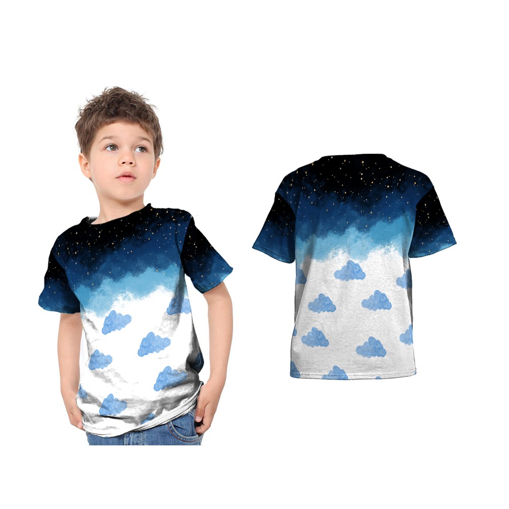 BISA COD  KAOS BAJU T-SHIRT ANAK ANAK MOTIF SKY CLOUD LANGIT AWAN BIRU CUSTOM FULLPRINTING