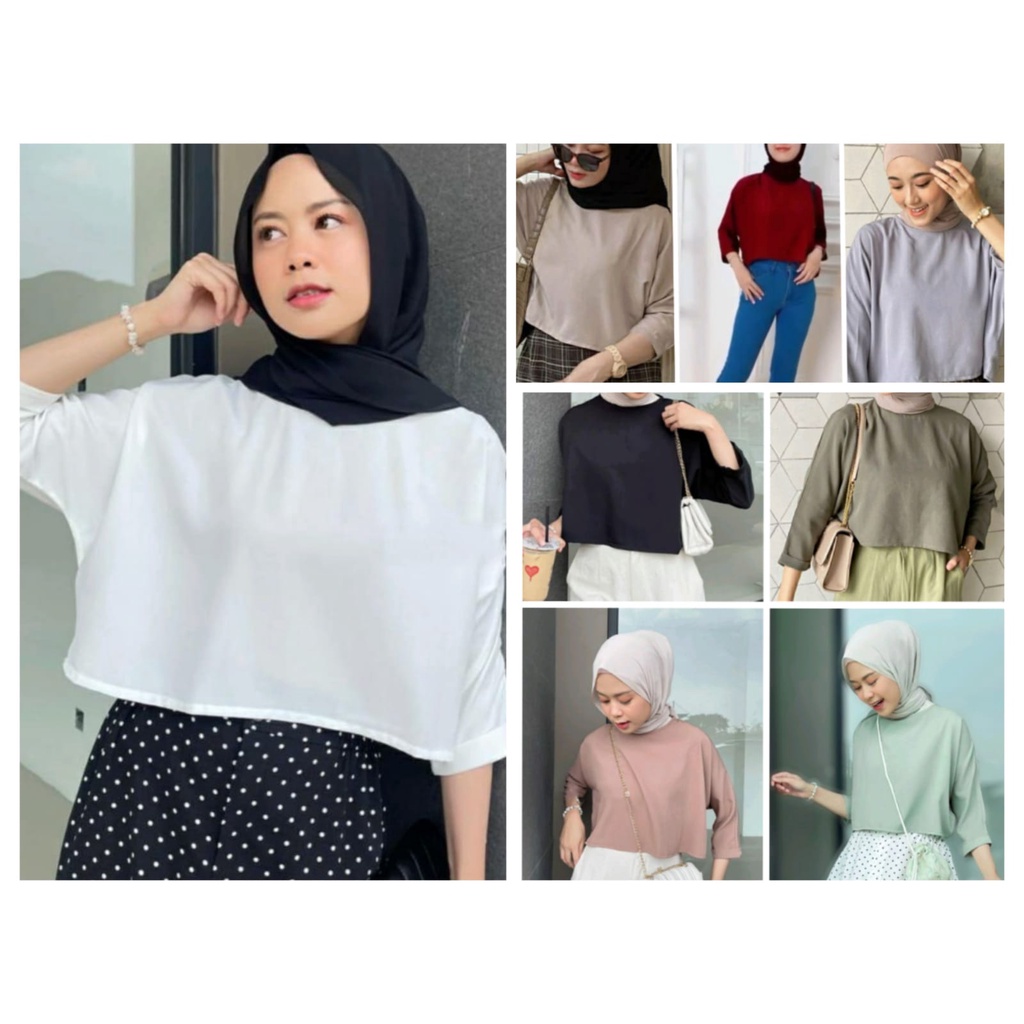 QR -  ZEC OOTD Atasan Blouse Polos / Stacy Oversize Crop Top / Crop Top / Atasan Wanita Crop / Blous