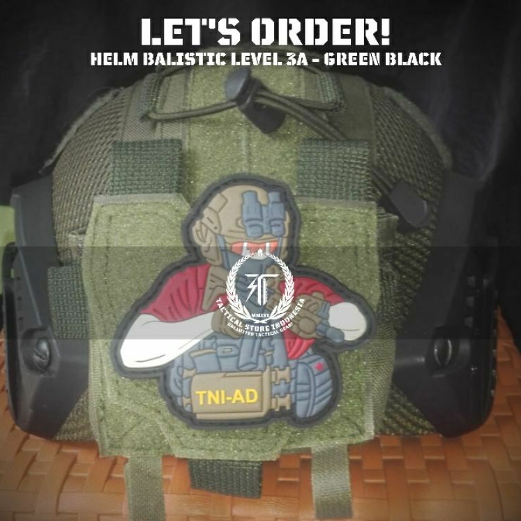 Helm Tactical Balistic Level 3A Anti Peluru Warna Hijau Rail Hitam Versi Kuping Pendek