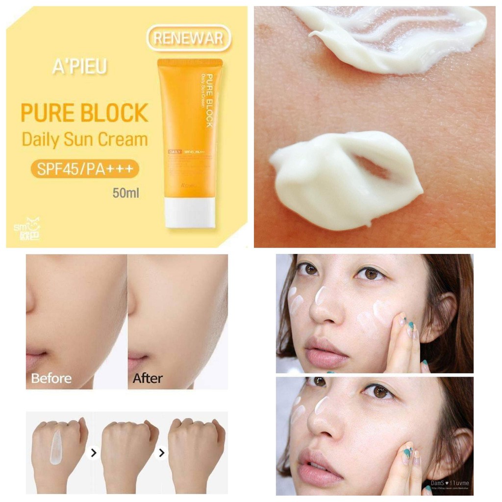 APIEU Pure Block Natural Daily Sun Cream SPF45 PA+++ 50ml - A'PIEU