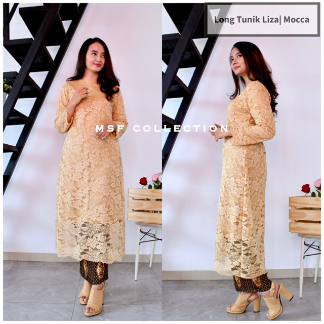 Set Liza Mocca/long tunik/rok plisket premium