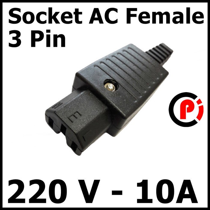 Socket AC Female Computer Soket Betina Buntut Kabel 3 Pin 220V 10A