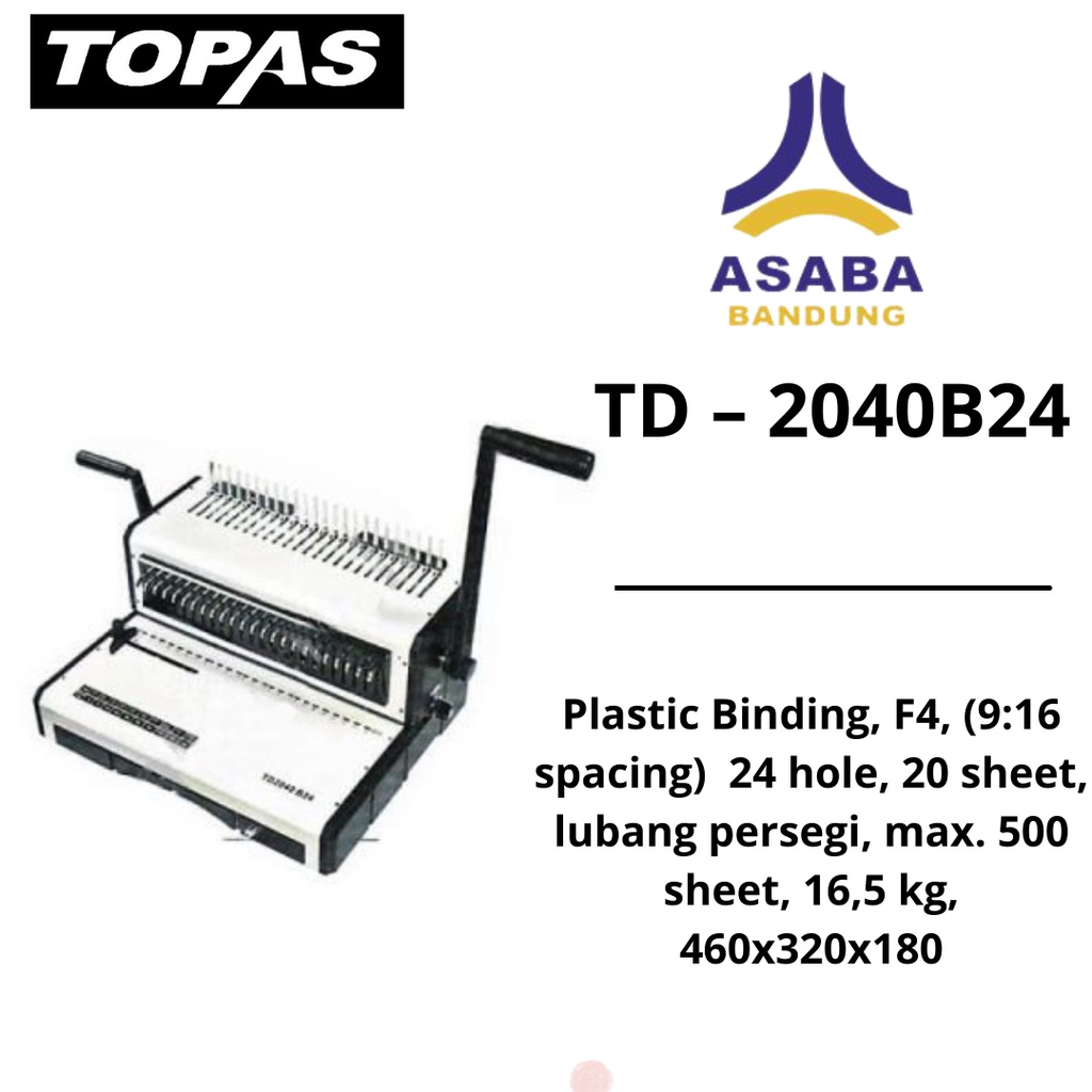 

Asaba Bandung - Topas Td 2040 B24 | Mesin Jilid Spiral Ring Plastik 24 Lubang
