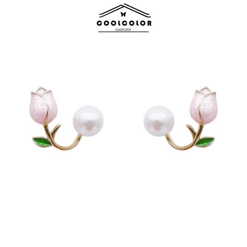 COD❤️Anting Hiasan Mutiara Imitasi Bunga Tulip Temperamen Modis Manis Aksesoris Fashion Wanita Perhiasan Fashion Simple Murah