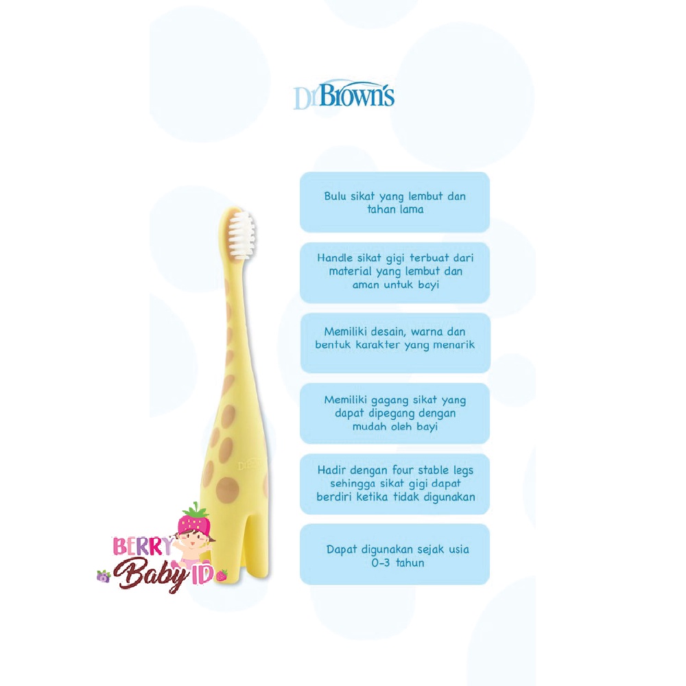 Dr Brown's Infant-to-Toddler Toothbrush Sikat Gigi Bayi Anak Girrafe Elephant Ear Berry Mart