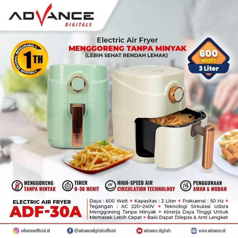 Advance Electric Air Fryer 3 Liter / Menggoreng Tanpa Minyak ADF 30A