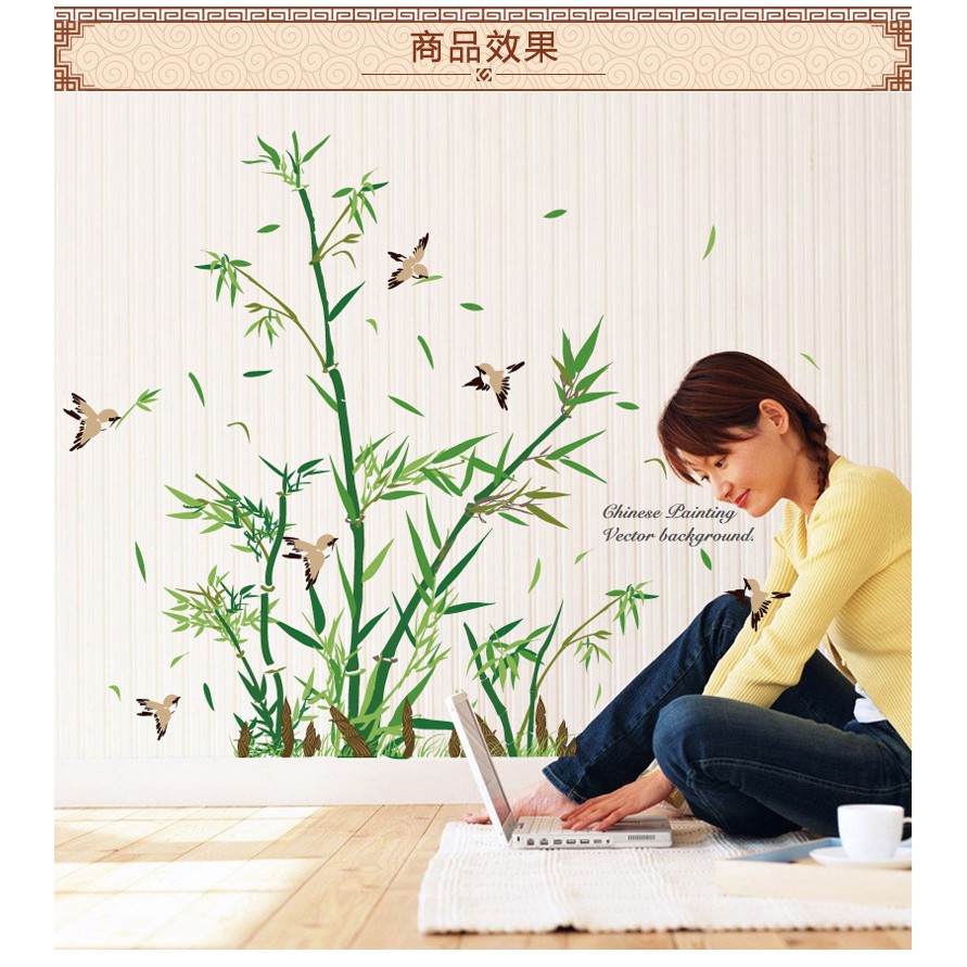 Reliza Wall Sticker Bamboo N Bird Bambu Hijau Stiker Dinding LDR7202