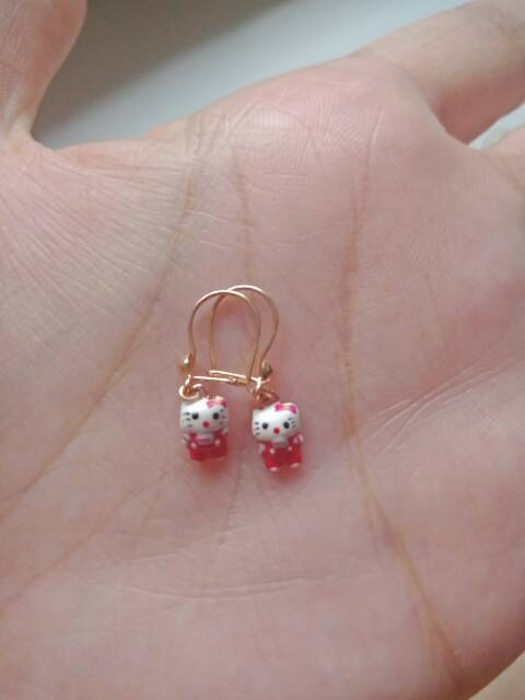 Anting bayi anak boneka hello kitty beruang dora anak dan dewasa emas asli kadar 700 70% pony poni unicorn pink