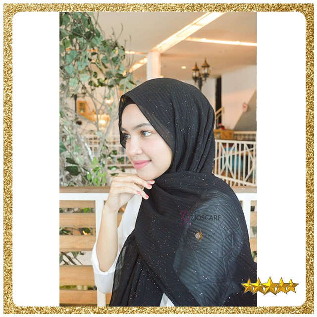 [BAYAR DITEMPAT] PASHMINA IMPORT MALAYSIA/pashmina kerudung murah/PLISKET GLITTER GOLD A33  Zioscarf